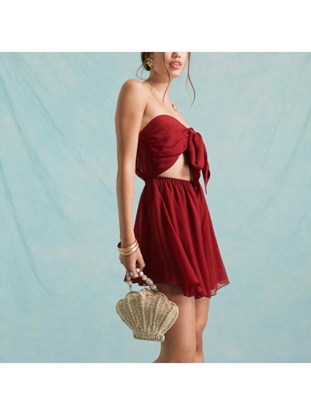 NWT Asos Miss Selfridge Beach Dobby Chiffon Tie-Front Romper S